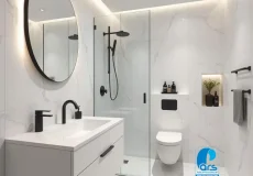 نور خطی LED مخفی در سقف حمام کوچک با طراحی مدرن